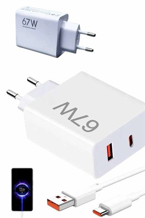 Mey İthalat® Hızlı Şarj Aleti Adaptörü Kablo Seti 67W Uzun Ömürlü Beyaz