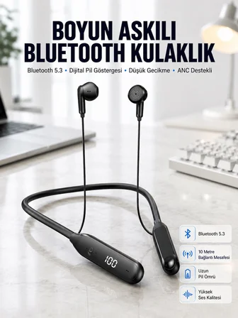 Mey İthalat 60 Saat Kablolu Boyun Askılı Dijital Göstergeli Bluetooth Kulaklığı Yeni Nesil