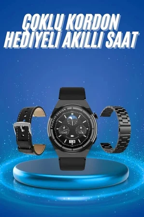 Mey İthalat® Çoklu Kordon Hediyeli Akıllı Saat Çağrı Cevaplama Müzik Dinleme Dokunmatik Ekran
