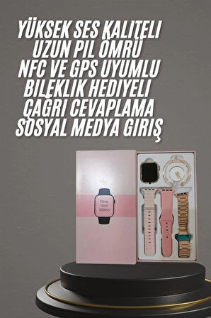 CEYLAN ADAM Yeni Nesil Kadın Akıllı Saat Rose Gold Android ve İos Uyumlu