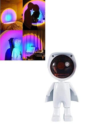 CEYLAN ADAM Astronot Işık Projektörü Gökkuşağı Projeksiyon Gece Lambası Hediyelik