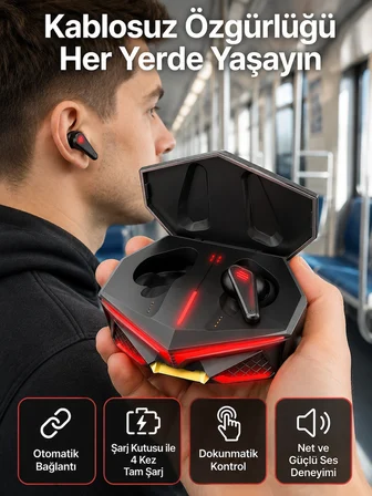 Mey İthalat Profesyonel TWS Işıklı Kablosuz Bluetooth Kulaklık  Kulaklığı