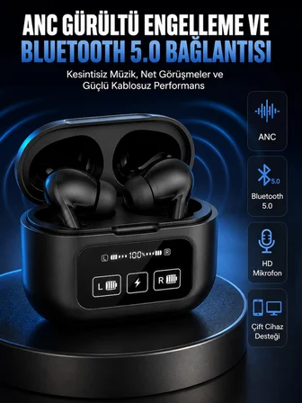 Mey İthalat Yeni Nesil Pro Ekranlı Bluetooth Kulaklık 5.0 Bluetooth