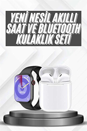 CEYLAN ADAM Akıllı Saat Gümüş Kasa Bluetooth Kulaklık Hediyeli Çok Fonksiyonlu İkili Set