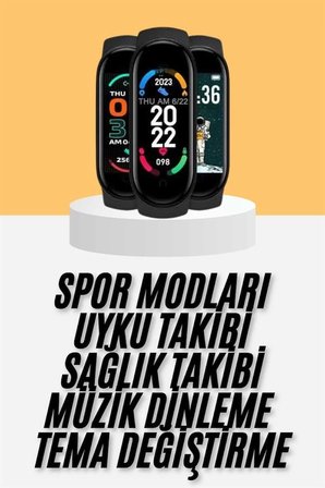 Mey İthalat® M6 Akıllı Bileklik Siyah Adımsayar Spor Takibi Android ve İOS Uyumlu