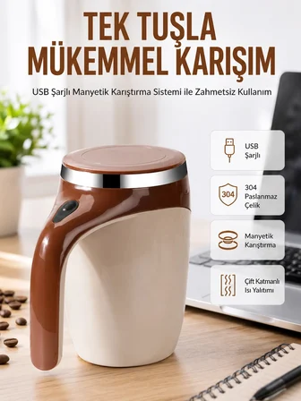 Mey İ̇Thalat® Usb Şarjlı Elektrikli Karıştırıcı Kupa – Sıcak & Soğuk İ̇Çecekler İçin