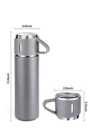 CEYLAN ADAM Termos Seti Paslanmaz Çelik 3 Bardaklı Vakumlu Termos Set 500 Ml 12 Saate Kadar Isı Koruma