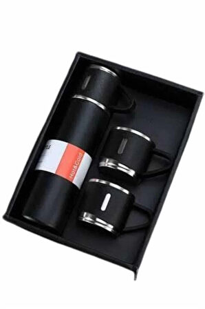 CEYLAN ADAM Termos Seti Paslanmaz Çelik 3 Bardaklı Vakumlu Termos Set 500 Ml 12 Saate Kadar Isı Koruma