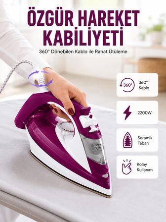 Mey İthalat 2200W Seramik Kaplama Estetik Tasarımı 360 Derece Dönebilir Kablosu Yeni Nesil