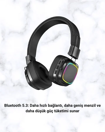 Mey İthalat RGB Işıklı Katlanabilir Bluetooth 5.3 Kulak Üstü Kulaklık