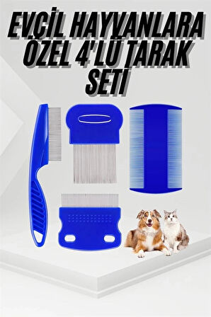 CEYLAN ADAM 4'lü Bit Pire Tarağı Set Kedi Köpek Evcil Hayvan Tüy Toplayıcı Mavi