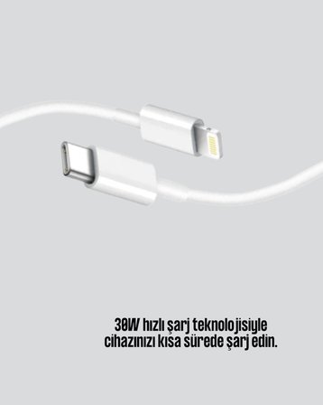 Mey İthalat 30W Type-C Lightning Hızlı Şarj Kablosu 1.2m iPhone Uyumlu