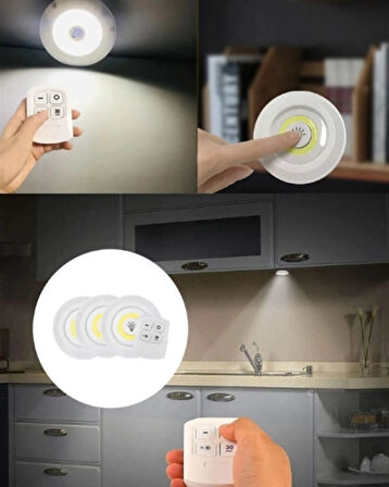 CEYLAN ADAM Çok Amaçlı Kullanım İçin Kablosuz Yapışkanlı 3 Lü Uzaktan Kumandalı Led Spot Lamba