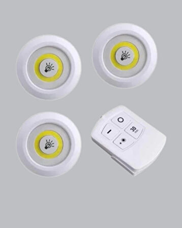 CEYLAN ADAM Çok Amaçlı Kullanım İçin Kablosuz Yapışkanlı 3 Lü Uzaktan Kumandalı Led Spot Lamba