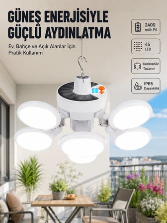 Mey İthalat® Güneş Enerjili Katlanabilir 5 Kanatlı Solar Bahçe Lambası