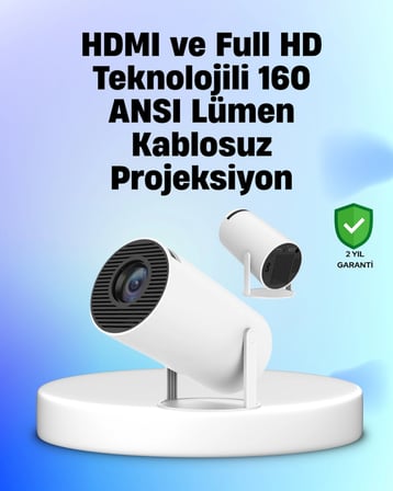 Mey İthalat® 4K Uyumlu 130 İnç Full HD Projeksiyon Cihazı ve Kablosuz Aktarım Özelliği