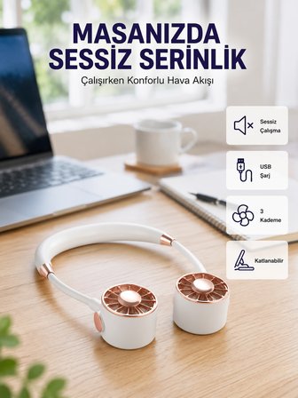 Mey İthalat Katlanabilir Asılabilir Mini Fan USB Şarjlı 3 Kademeli Sessiz