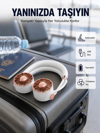Mey İthalat USB Şarjlı Katlanabilir Mini Boyun Fanı 1–3 Saat Kullanım