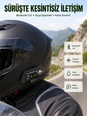 Mey İthalat Bluetooth 5.0 Motosiklet Kask Kulaklık Eller Serbest ve Müzik Özellikli Yeni Nesil
