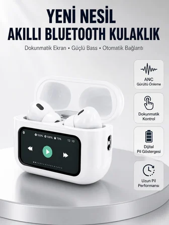 Mey İthalat Dokunmatik Ekranlı Bluetooth Kulaklık ANC Gürültü Önleme Suya Dayanıklı Yeni Nesil