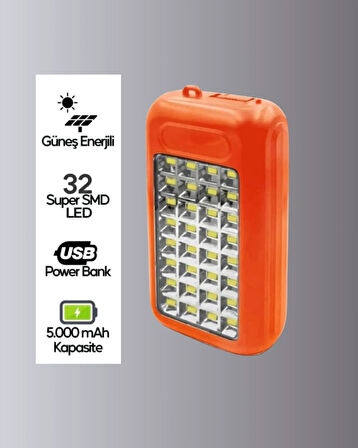 CEYLAN ADAM 10000 mAh Güneş Enerjili Taşınabilir Şarj Cihazı ve Aydınlatma Cihazı