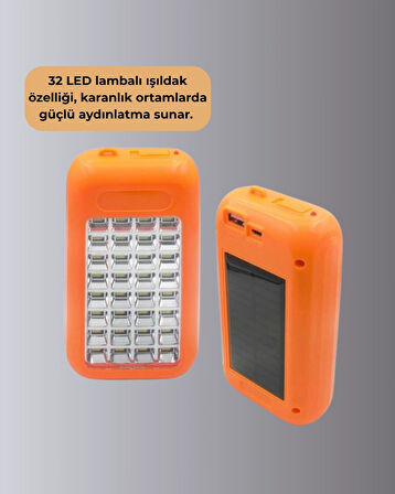 CEYLAN ADAM Gold Silver GS-875 Güneş Enerjili Powerbank ve 32 LED Işıldak