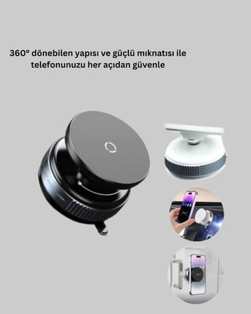 Mey İthalat® Araç İçi Telefon Tutucu Güçlü Manyetik Vakumlu Model