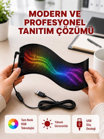 Mey İthalat RGB Kayar Yazılı LED Reklam Ekranı – USB Bağlantılı Esnek Tasarım