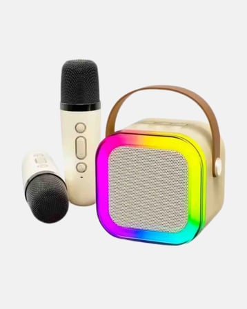 Karaoke Hoparlör Taşınabilir Çift Mikrofonlu ve LED Işıklı Bluetooth 5.0