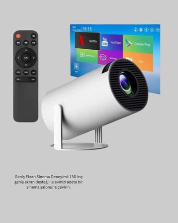 Mey İthalat Full HD 4K Destekli Akıllı Projeksiyon – 130 inç Ekran, Uzun Ömürlü Ampul ve Çoklu Giriş