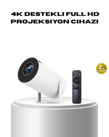 Mey İthalat® 4K Destekli Full HD Projeksiyon Cihazı – 130 inç Geniş Ekran, WiFi ve HDMI Bağlantılı