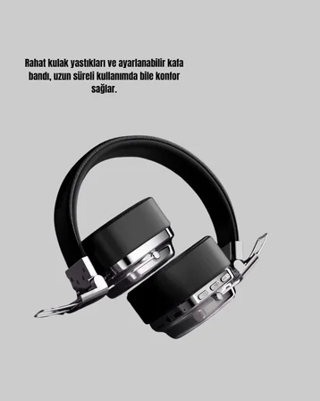 Mey İthalat Bluetooth Kablosuz Kulak Üstü Kulaklık Katlanabilir Konforlu ve Şık Tasarımlı