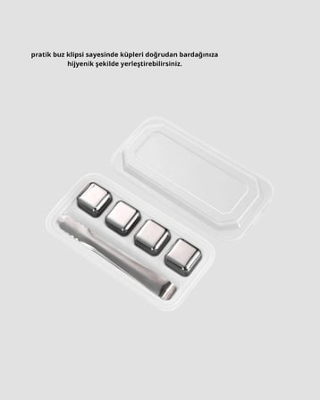 Mey İthalat® 304 Paslanmaz Çelik Buz Küpü Seti Sulandırmadan Soğutan Yeniden Kullanılabilir
