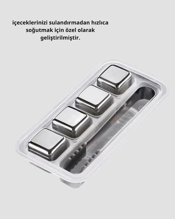 Mey İthalat® 304 Paslanmaz Çelik Buz Küpü Seti Sulandırmadan Soğutan Yeniden Kullanılabilir