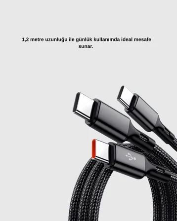 3’ü 1 Arada Hızlı Şarj Kablosu iOS Android Type-C Uyumlu ve Dayanıklı