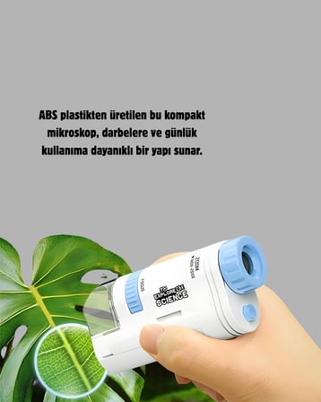 Mey İthalat® Taşınabilir Mini Mikroskop LED Işıklı 80X–200X Büyütmeli ve Odak Ayarlı