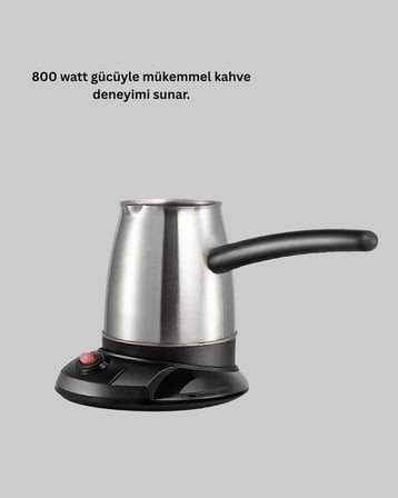 Paslanmaz Çelik Elektrikli Cezve 800W 6 Fincan Kapasiteli