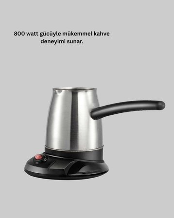 Paslanmaz Çelik Elektrikli Cezve 800W 6 Fincan Kapasiteli