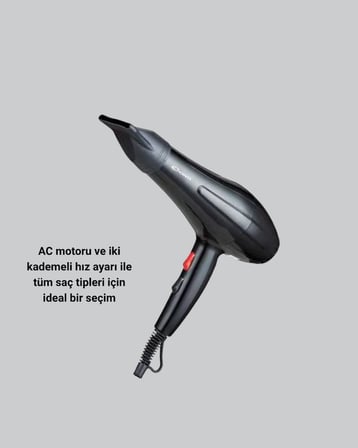 Mey İthalat® Profesyonel 2200W Fön Makinesi – AC Motorlu, Hızlı Kurutma, Hafif Tasarım