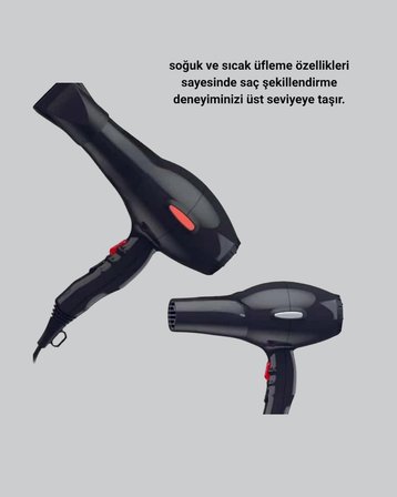 Profesyonel 2200W Fön Makinesi – AC Motorlu, Hızlı Kurutma, Hafif Tasarım