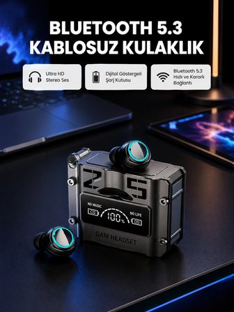Mey İthalat Kablosuz Bluetooth 5.3 Kulaklık – Aktif Gürültü Engelleme ve Gecikmesiz Oyun Modu