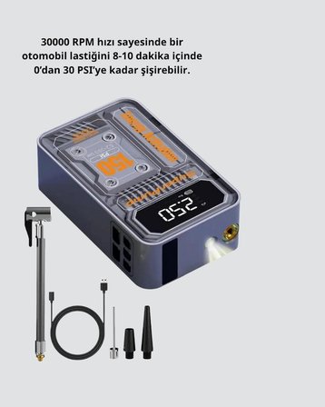 Mey İthalat® 150 PSI Kablosuz Şarjlı Hava Pompası – LED Ekranlı ve Otomatik Kapanma Özellikli