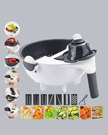CEYLAN ADAM Çok Fonksiyonlu Döner Rende Süzgeç Hazneli Ergonomik Sebze Doğrayıcı