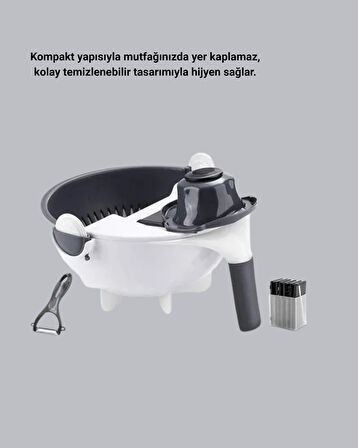 CEYLAN ADAM Çok Fonksiyonlu Döner Rende Süzgeç Hazneli Ergonomik Sebze Doğrayıcı