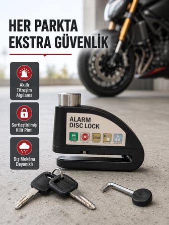Mey İthalat® Titreşim Sensörlü Alarmlı Motosiklet Disk Kilidi 14mm Çelik Çift Kilitleme