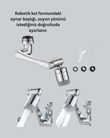 Mey İ̇Thalat® 2 Modlu 1080° Dönebilen Musluk Başlığı Esnek 3 Eklemli Hareketli Tasarım