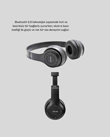 CEYLAN ADAM Bluetooth 5.0 Kablosuz Kulaklık – Extra Bass, TF Kart Desteği, 3.5mm AUX Girişli