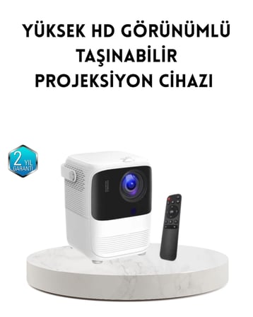 Mey İthalat® Taşınabilir Akıllı 1080P Projektör – 64GB Hafıza, 2GB RAM, Full HD Görüntü, Kumandalı