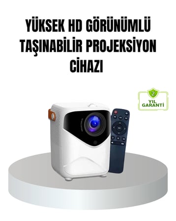 Mey İthalat® Taşınabilir 1080P HD Akıllı Projektör – 64GB Dahili Hafıza, 2GB RAM, Uzaktan Kumandalı