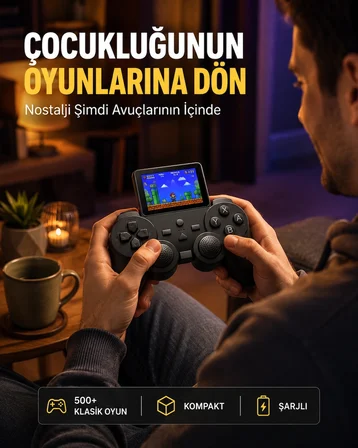 Mey İthalat 2.4 İnç HD Renkli Ekranlı 500-in-1 Taşınabilir Retro Oyun Konsolu, Kablolu TV Bağlantısı ve Uzun Pil Ömrü